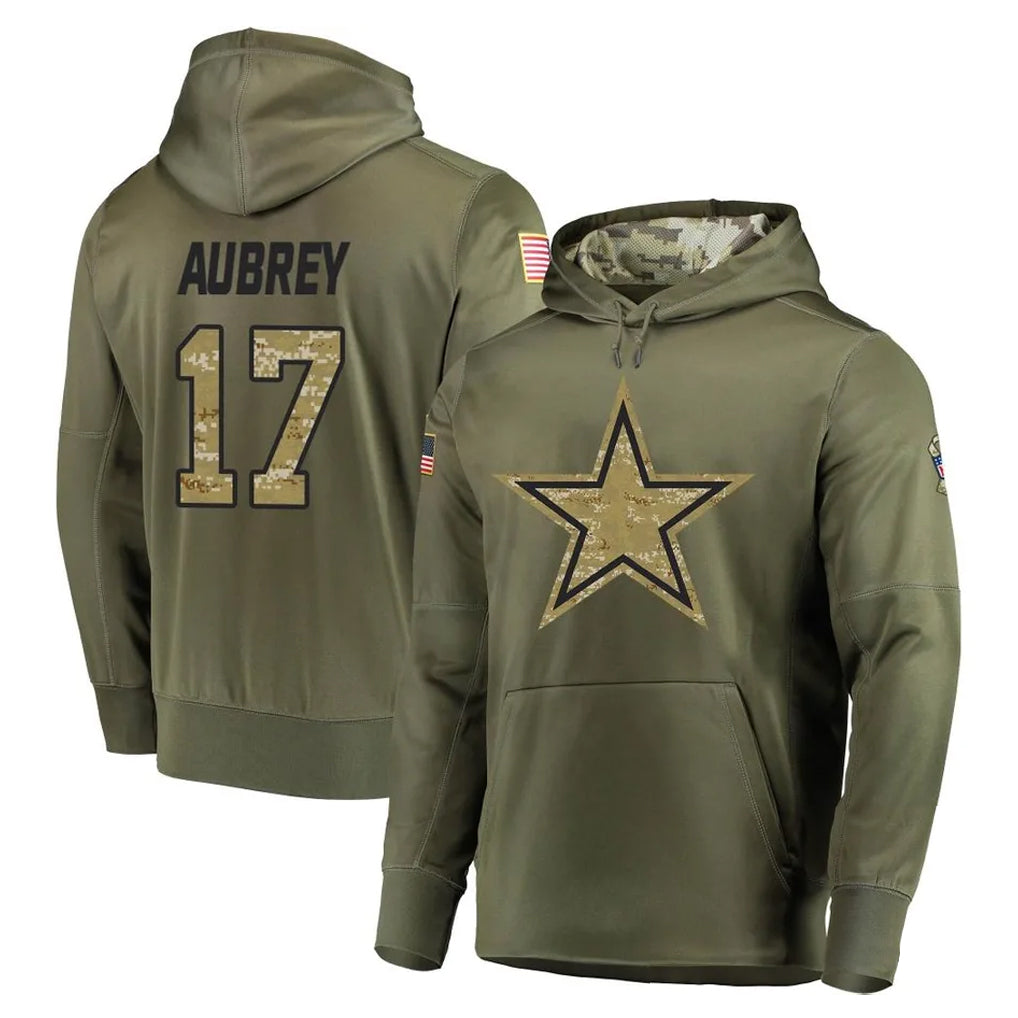 Kooe D.Cowboys #17 Brandon Aubrey Player Olive Salute to Service Pullover Hoodies Home Game Stitched Jerseys