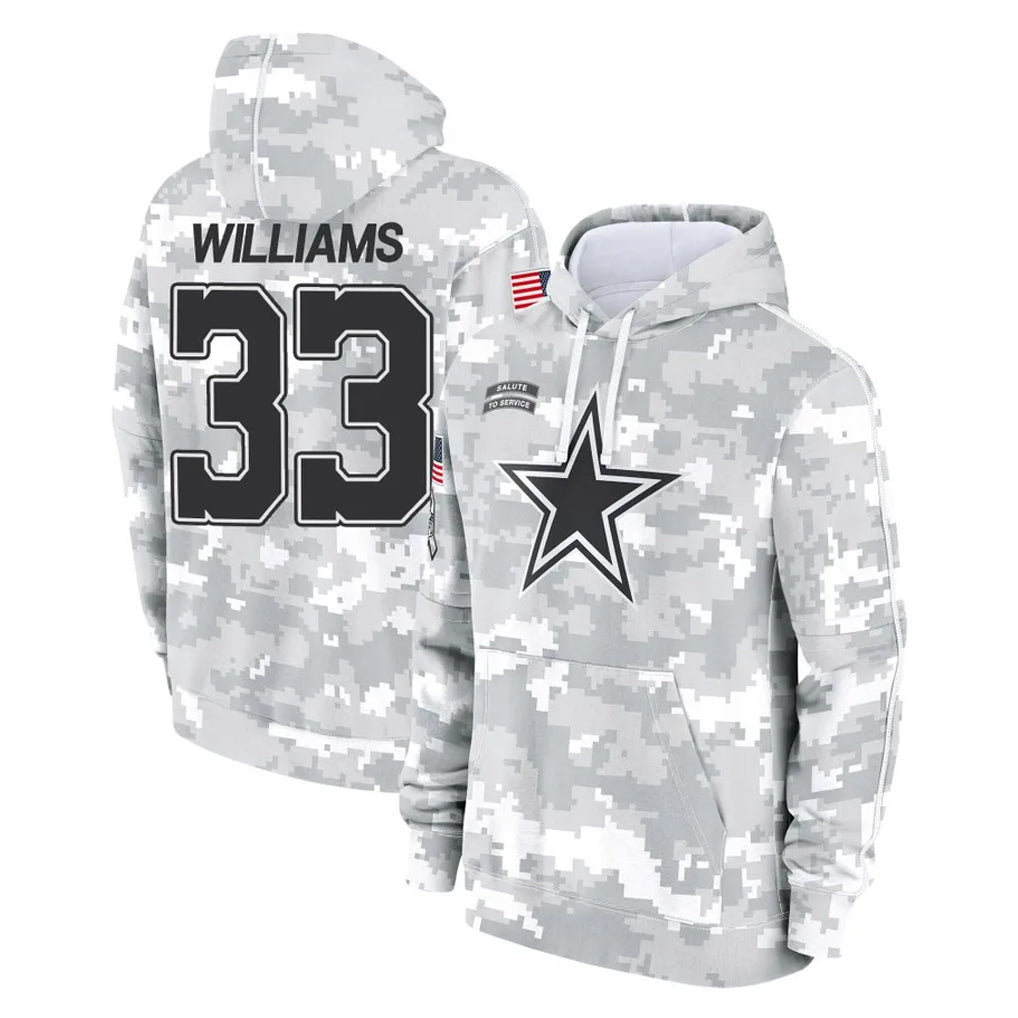Kooe D.Cowboys #33 Javonte Williams Player Arctic Camo Salute to Service Hoodies Limited Game Stitched Jerseys