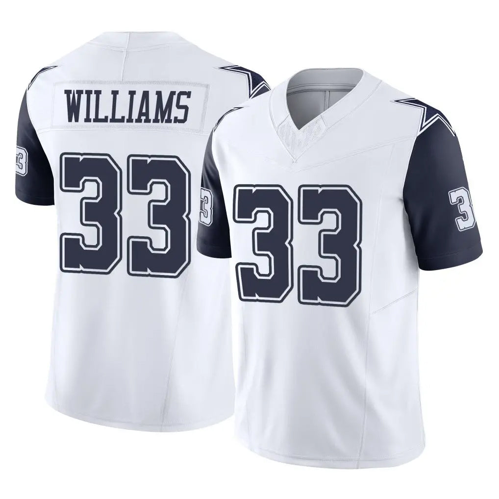Kooe D.Cowboys #33 Javonte Williams Player White-Navy Limited Vapor F.U.S.E. Home Game Stitched Jerseys