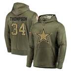 Kooe D.Cowboys #34 Jalen Thompson Player Olive Salute to Service Pullover Hoodies Home Game Stitched Jerseys