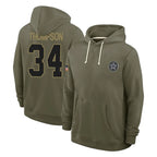 Kooe D.Cowboys #34 Jalen Thompson Player Olive Salute to Service Pullover Hoodies Limited Stitched Jerseys