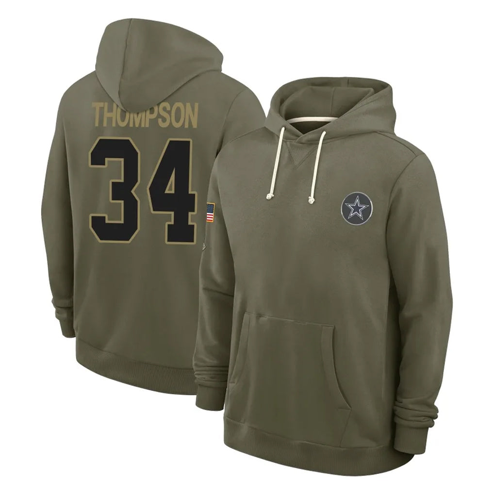 Kooe D.Cowboys #34 Jalen Thompson Player Olive Salute to Service Pullover Hoodies Limited Stitched Jerseys