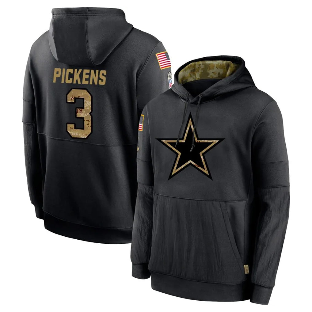 Kooe D.Cowboys #3 George Pickens Player Black Salute to Service Pullover Hoodies Limited Stitched Jerseys