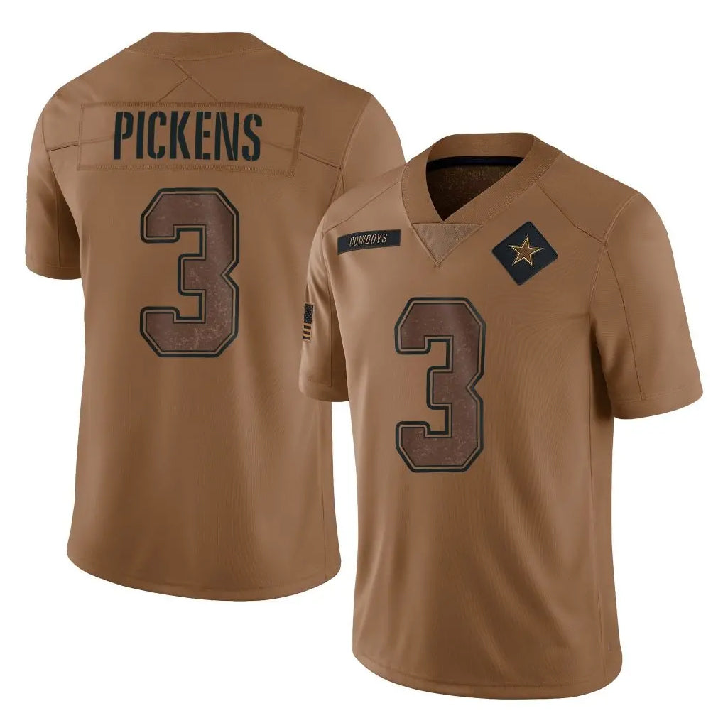 Kooe D.Cowboys #3 George Pickens Player Brown Salute to Service Limited Home Game Stitched Jerseys
