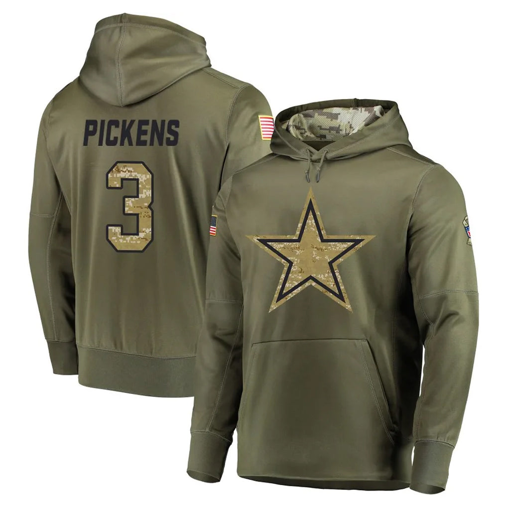 Kooe D.Cowboys #3 George Pickens Player Olive Salute to Service Pullover Hoodies Home Game Stitched Jerseys