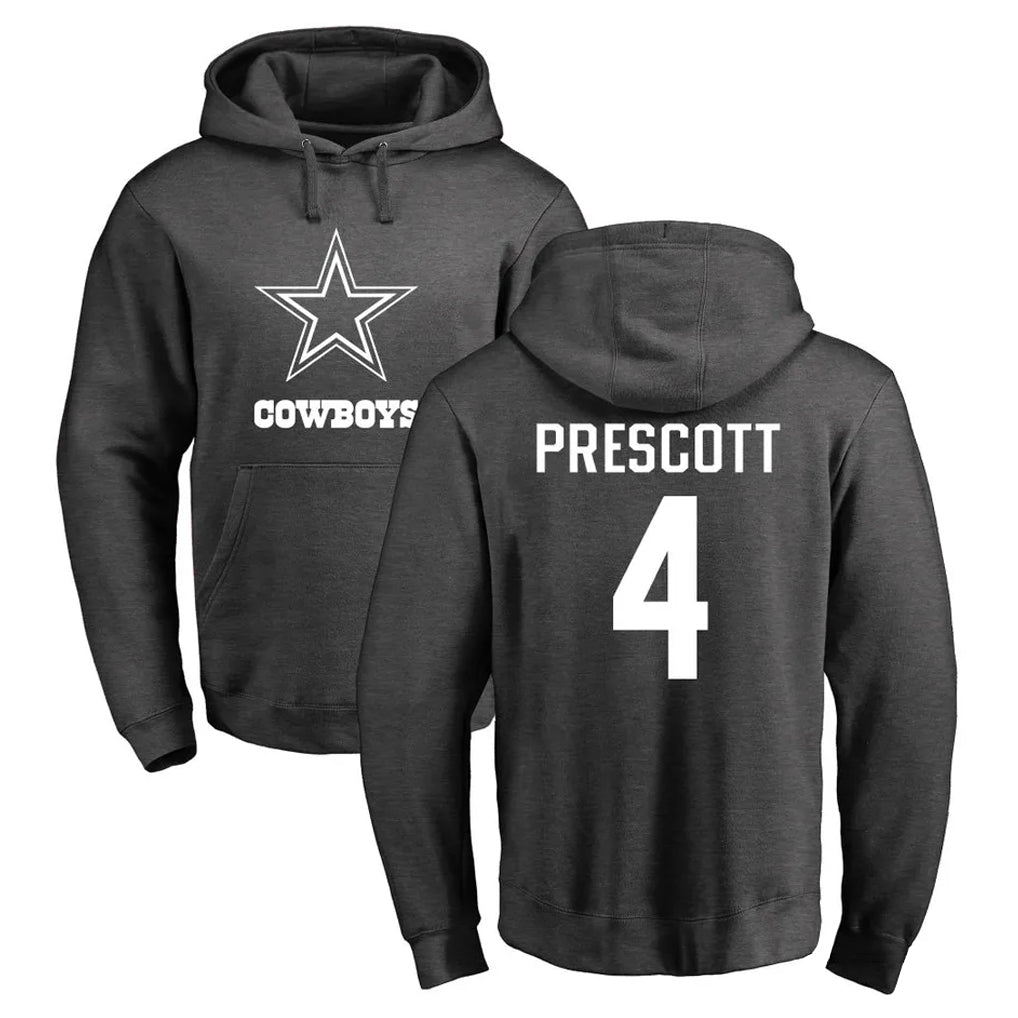 Kooe D.Cowboys #4 Dak Prescott Player Ash One Color Pullover Hoodie Limited Stitched Jerseys