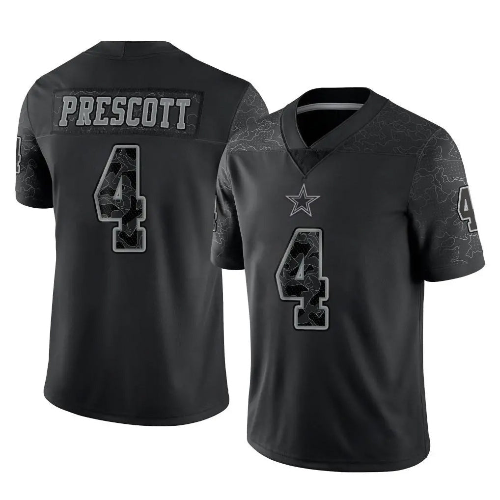 Kooe D.Cowboys #4 Dak Prescott Player Black Limited Reflective Home Game Stitched Jerseys