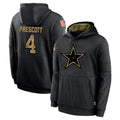 Kooe D.Cowboys #4 Dak Prescott Player Black Salute to Service Pullover Hoodies Limited Stitched Jerseys