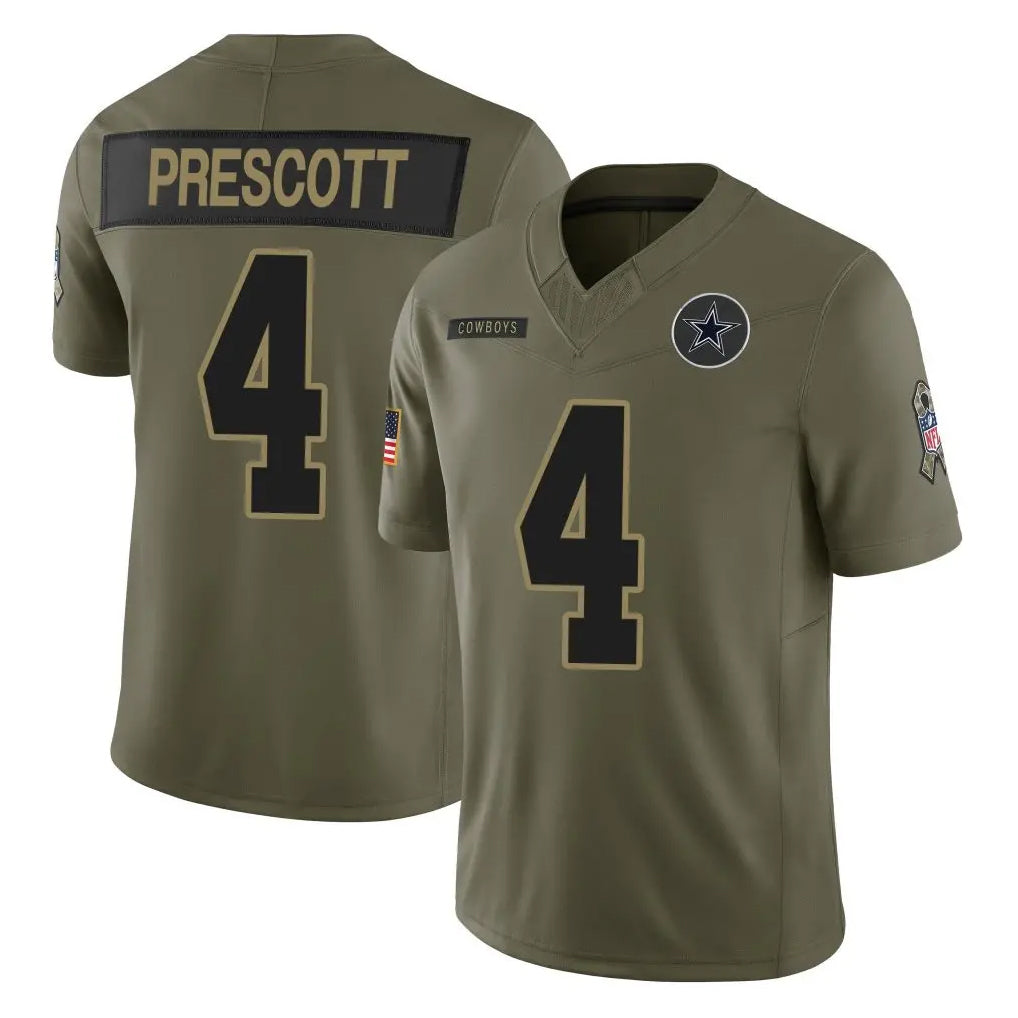 Kooe D.Cowboys #4 Dak Prescott Player Olive 2025 Salute to Service Limited Home Game Stitched Jerseys
