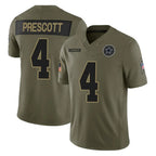 Kooe D.Cowboys #4 Dak Prescott Player Olive 2025 Salute to Service Limited Home Game Stitched Jerseys