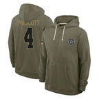 Kooe D.Cowboys #4 Dak Prescott Player Olive Salute to Service Pullover Hoodies Limited Stitched Jerseys