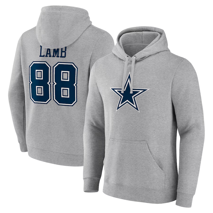 Kooe D.Cowboys #88 CeeDee Lamb Player Gray Icon Pullover Hoodie Game Stitched Jerseys