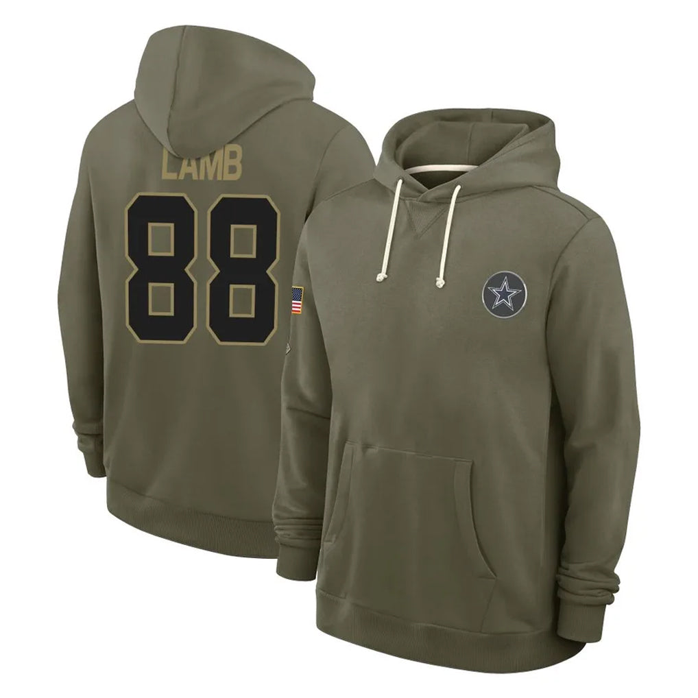 Kooe D.Cowboys #88 CeeDee Lamb Player Olive Salute to Service Pullover Hoodies Limited Stitched Jerseys
