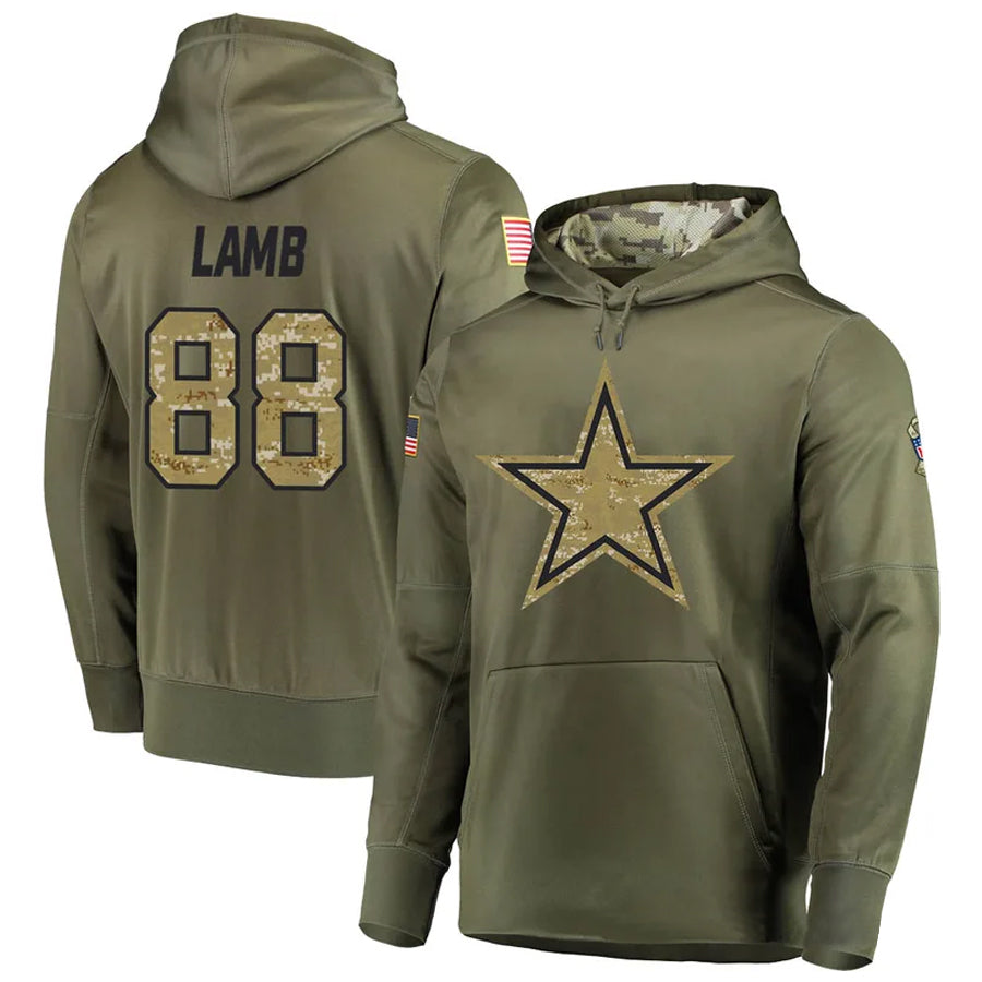 Kooe D.Cowboys #88 CeeDee Lamb Player Salute to Service Pullover Hoodie Game Stitched Jerseys