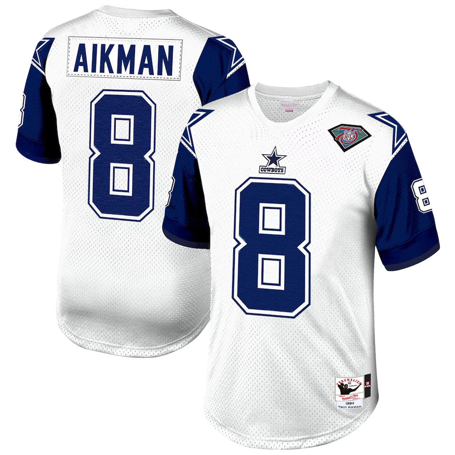 Kooe D.Cowboys #8 Troy Aikman Player Mitchell & Ness White 1994 Authentic Throwback Retired Stitched Jerseys