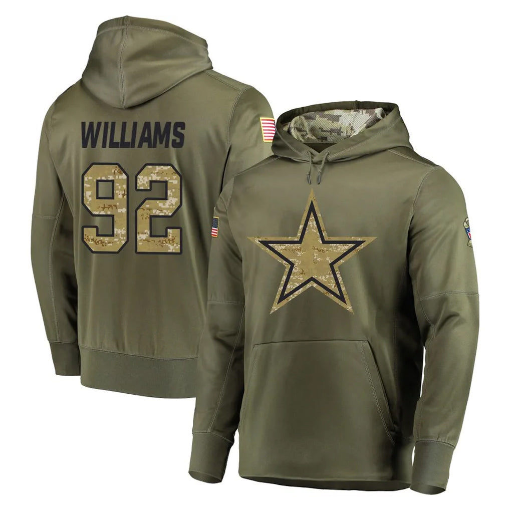 Kooe D.Cowboys #92 Quinnen Williams Player Olive Salute to Service Pullover Hoodies Home Game Stitched Jerseys