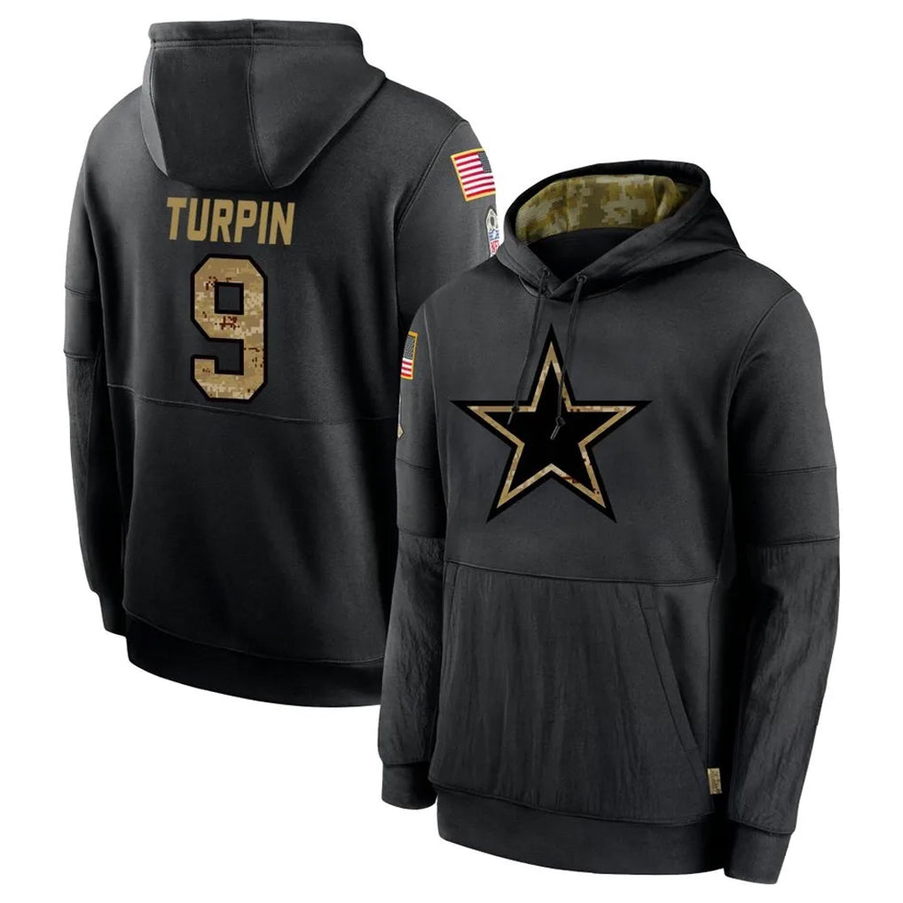 Kooe D.Cowboys #9 KaVontae Turpin Player Black Salute to Service Pullover Hoodies Limited Stitched Jerseys
