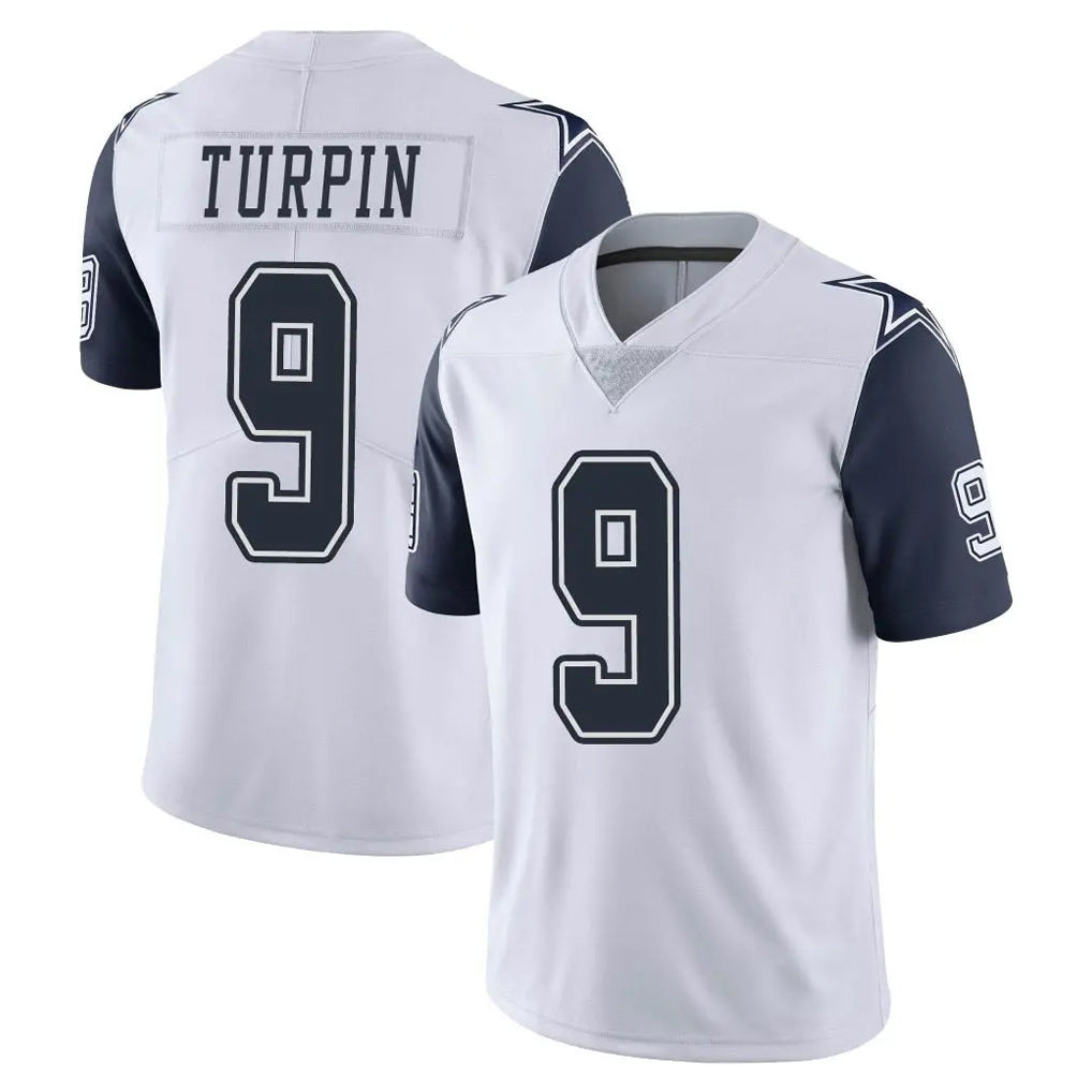 Kooe D.Cowboys #9 KaVontae Turpin Player White-Navy Limited Color Rush Vapor Untouchable Home Game Stitched Jerseys