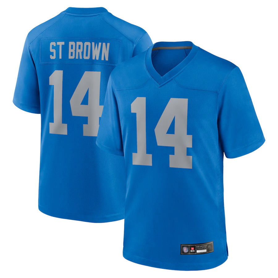 Kooe D.Lions Alternate Game Stitched Jerseys Throwback - Blue - #14 Amon-Ra St. Brown Player