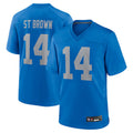 Kooe D.Lions Alternate Game Stitched Jerseys Throwback - Blue - #14 Amon-Ra St. Brown Player