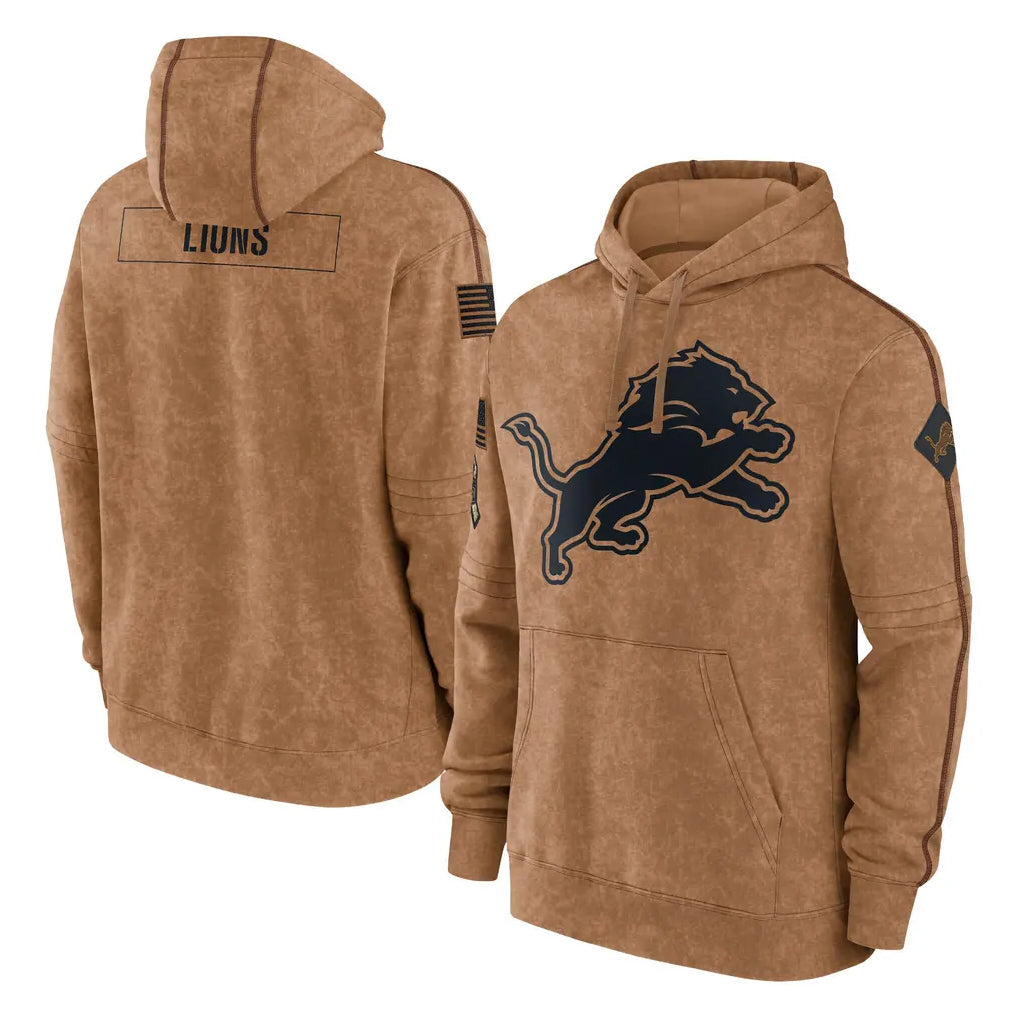 Kooe D.Lions Brown Salute to Service Hoodies Limited Game Blank Player Stitched Jerseys