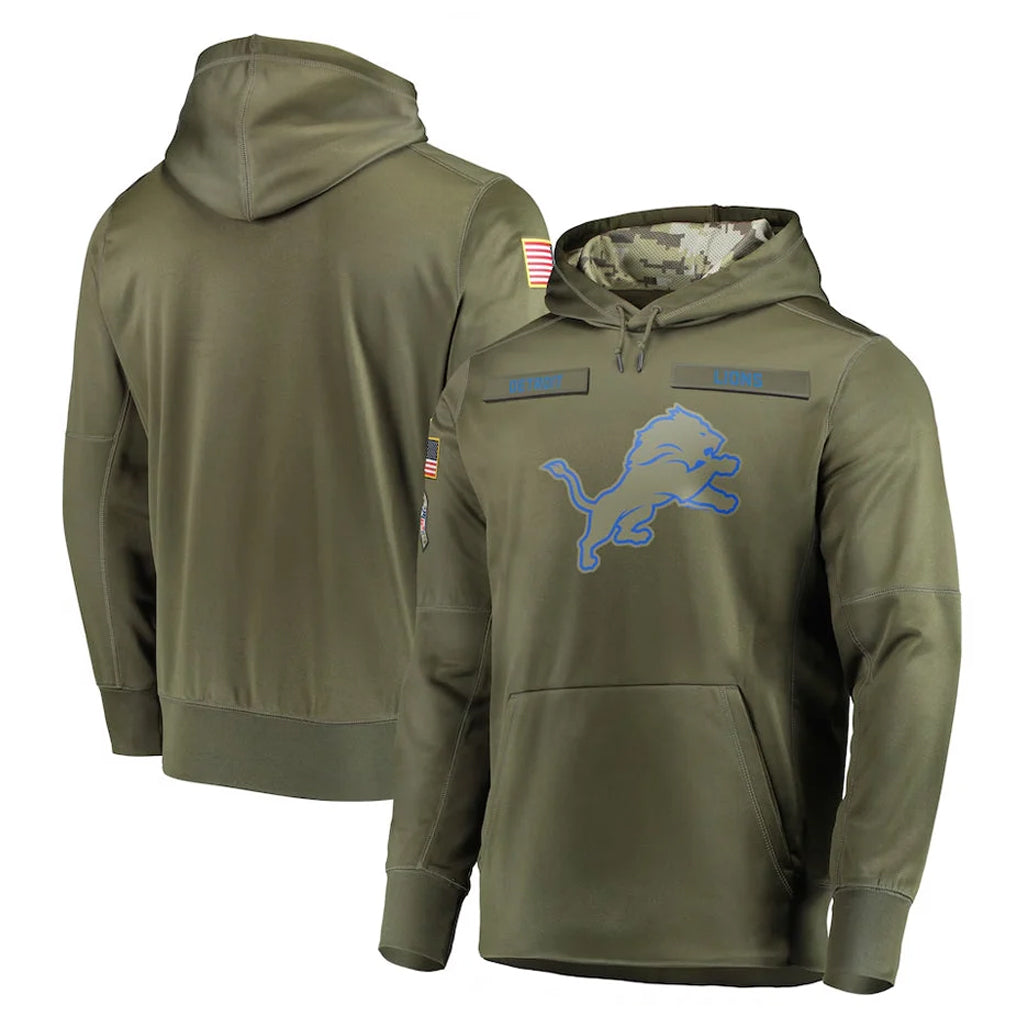 Kooe D.Lions Olive Salute to Service Pullover Hoodies Home Game Blank Player Stitched Jerseys