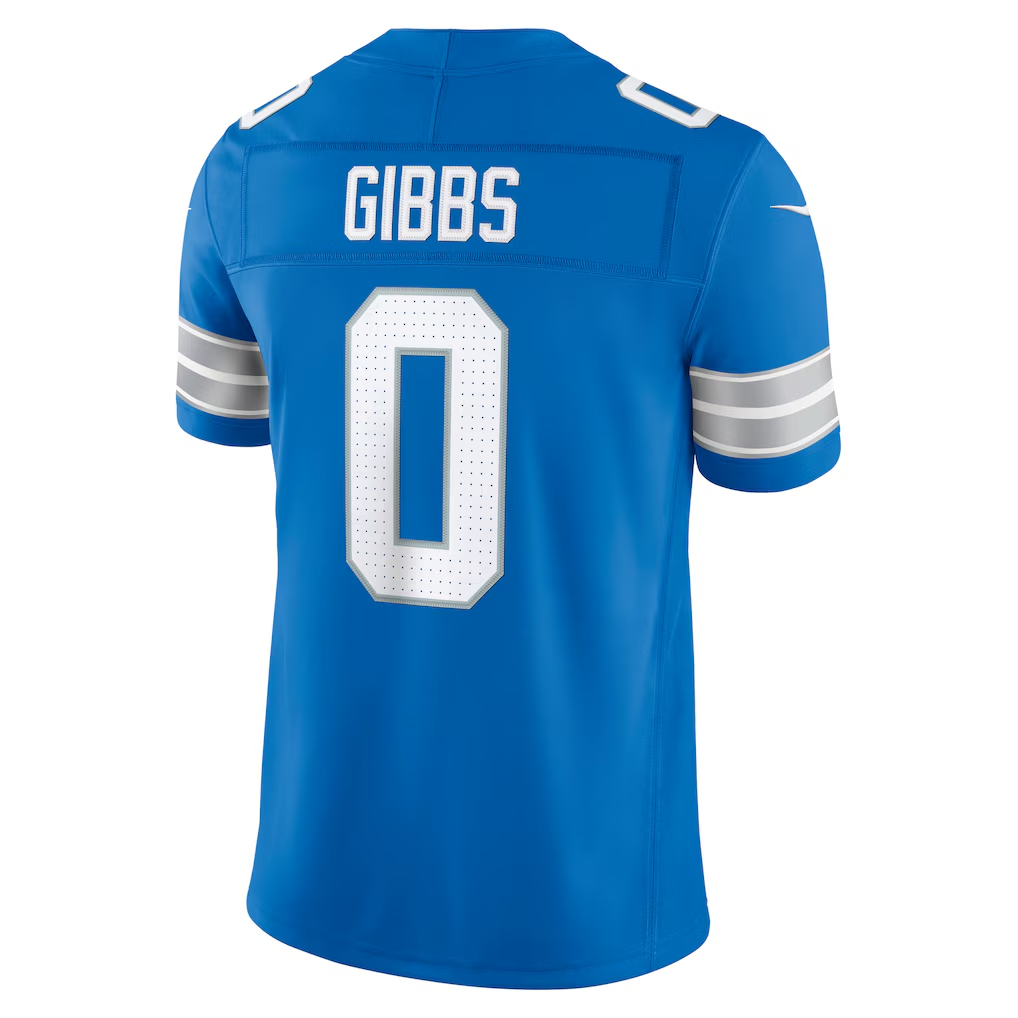 Kooe D.Lions #0 Jahmyr Gibbs Blue Team Vapor F.U.S.E. Stitched Limited Jerseys