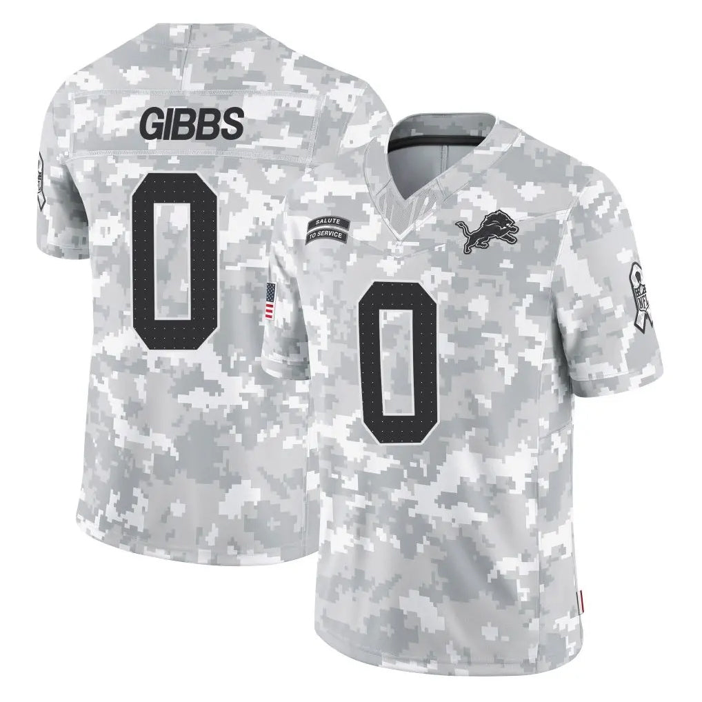 Kooe D.Lions #0 Jahmyr Gibbs Player Arctic Camo Salute To Service Limited Stitched Jerseys