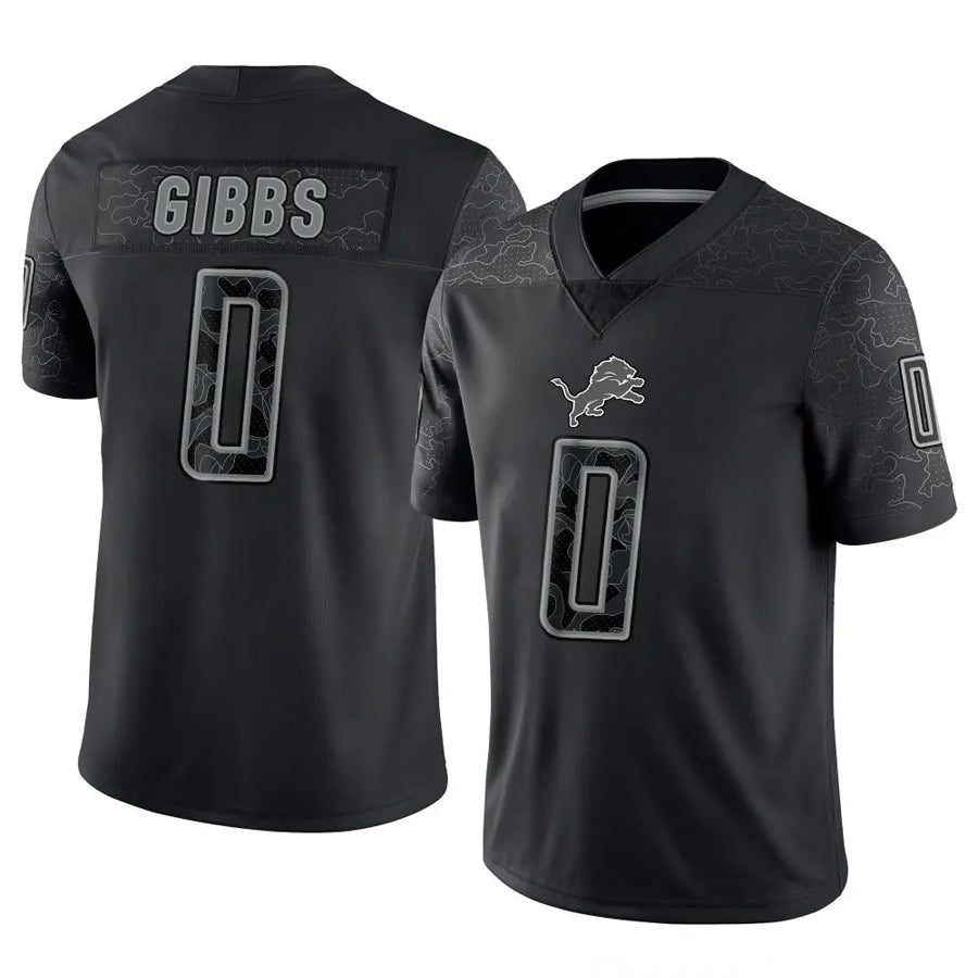Kooe D.Lions #0 Jahmyr Gibbs Player Black REFLECTIVE Limited Stitched Jerseys