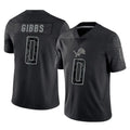 Kooe D.Lions #0 Jahmyr Gibbs Player Black Reflective Limited Home Game Stitched Jerseys