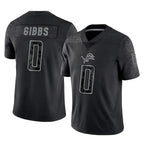 Kooe D.Lions #0 Jahmyr Gibbs Player Black Reflective Limited Home Game Stitched Jerseys