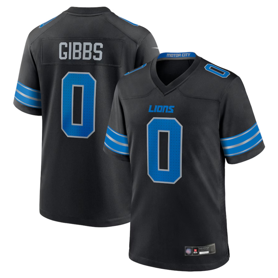 Kooe D.Lions #0 Jahmyr Gibbs Player Black Replica Game Stitched Jerseys
