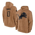 Kooe D.Lions #0 Jahmyr Gibbs Player Brown Salute to Service Hoodies Limited Game Stitched Jerseys
