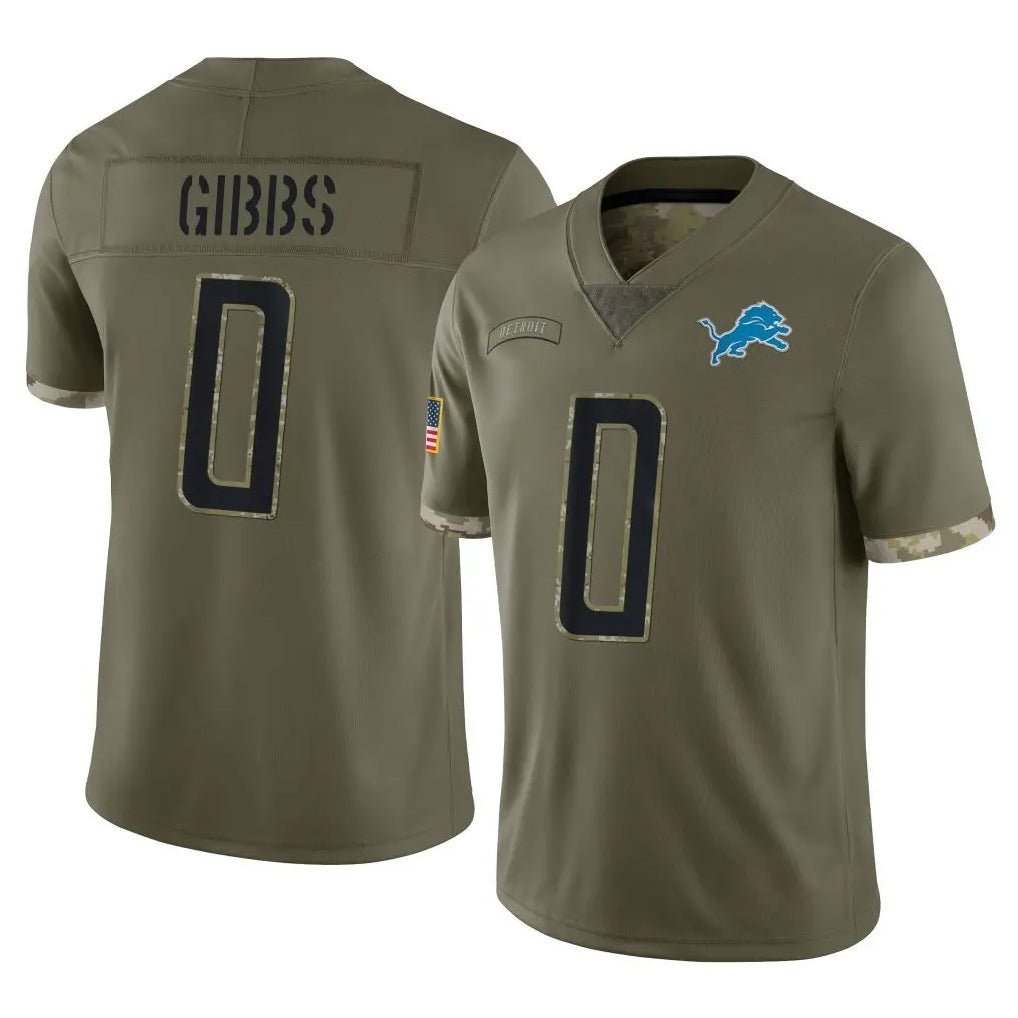 Kooe D.Lions #0 Jahmyr Gibbs Player Olive Salute To Service Limited Stitched Jerseys