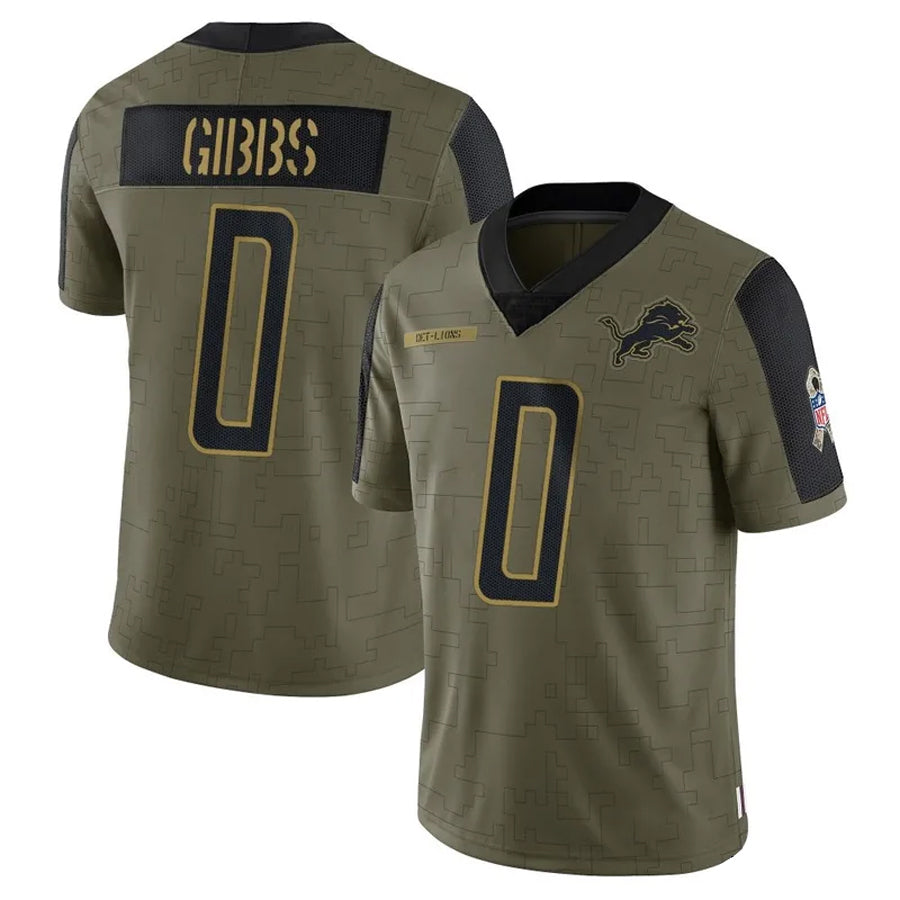 Kooe D.Lions #0 Jahmyr Gibbs Player Salute To Service Olive Stitched Jerseys