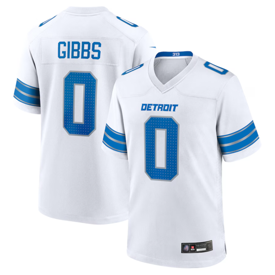 Kooe D.Lions #0 Jahmyr Gibbs Player White Replica Game Stitched Jerseys