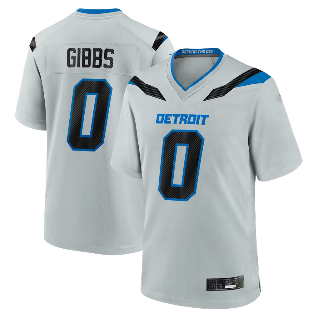 Kooe D.Lions #0 Jahmyr Gibbs Silver 2026 Rivalries Collection Game Stitched Jerseys