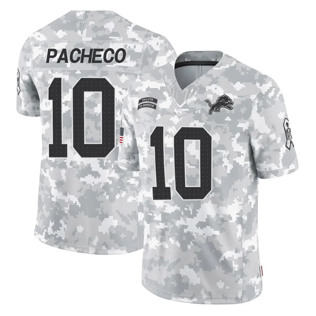 Kooe D.Lions #10 Isiah Pacheco Player Arctic Camo Salute To Service Limited Stitched Jerseys