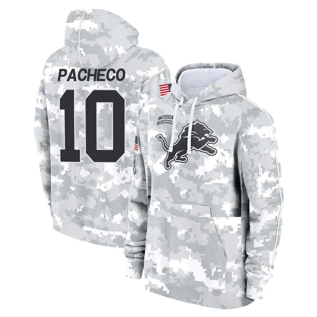 Kooe D.Lions #10 Isiah Pacheco Player Arctic Camo Salute to Service Hoodies Limited Game Stitched Jerseys