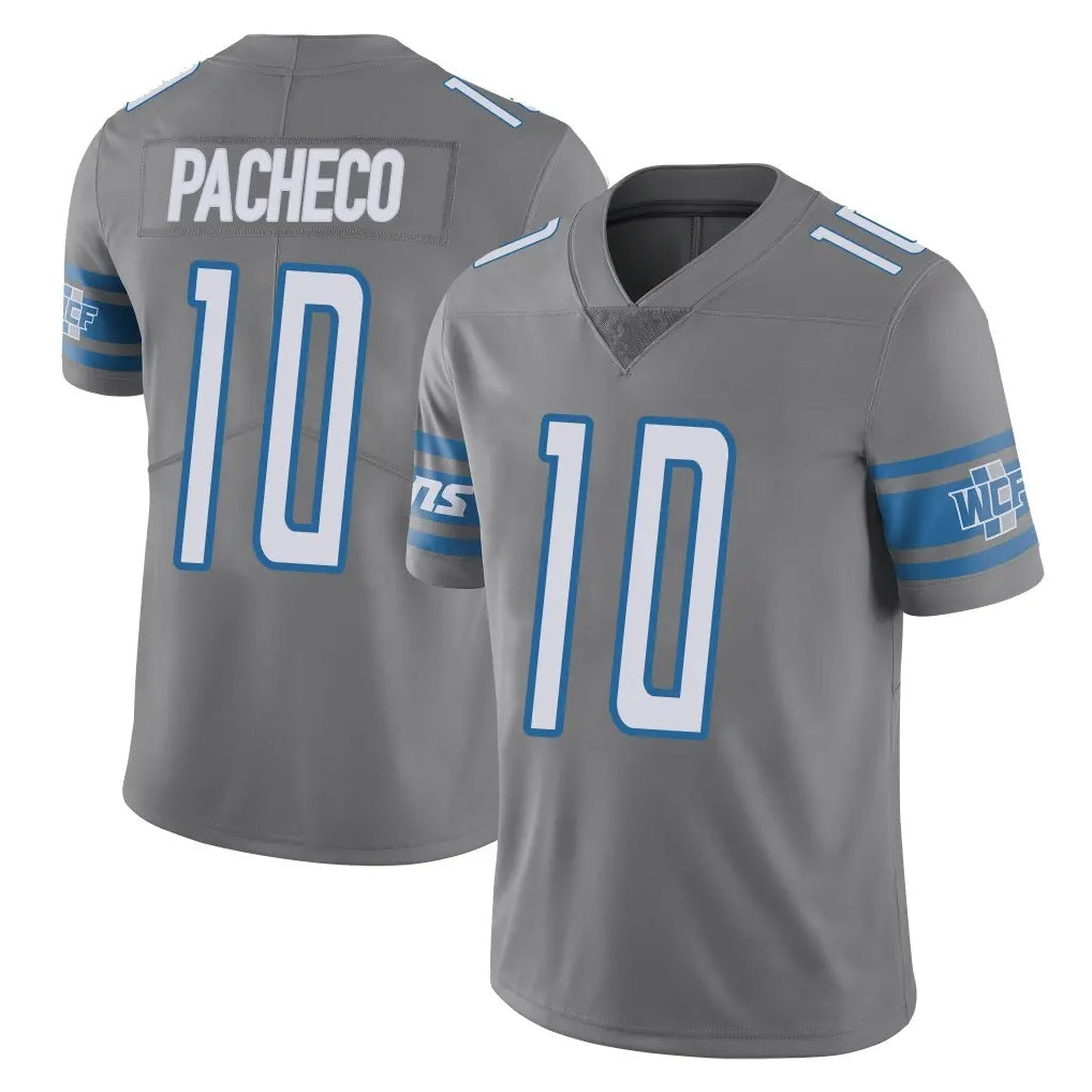 Kooe D.Lions #10 Isiah Pacheco Player Gray Vapor Untouchable Limited Home Game Stitched Jerseys