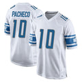 Kooe D.Lions #10 Isiah Pacheco Player White Home Game Stitched Jerseys
