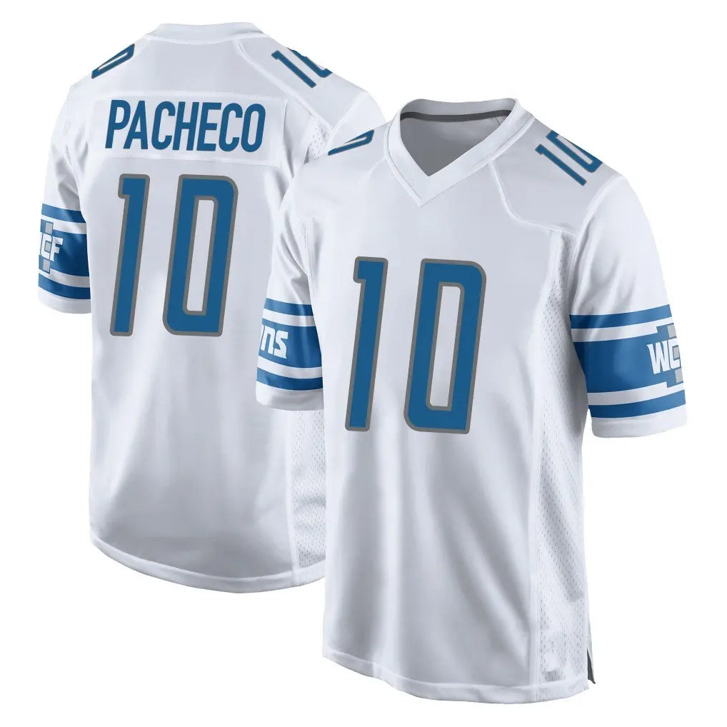 Kooe D.Lions #10 Isiah Pacheco Player White Home Game Stitched Jerseys