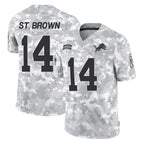 Kooe D.Lions #14 Amon-Ra St. Brown Player Arctic Camo Salute To Service Limited Stitched Jerseys