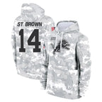 Kooe D.Lions #14 Amon-Ra St. Brown Player Arctic Camo Salute to Service Hoodies Limited Game Stitched Jerseys