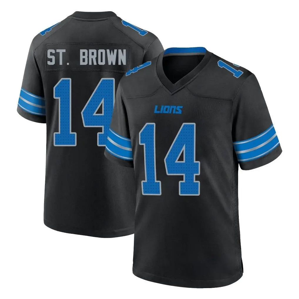 Kooe D.Lions #14 Amon-Ra St. Brown Player Black Alternate Home Game Stitched Jerseys