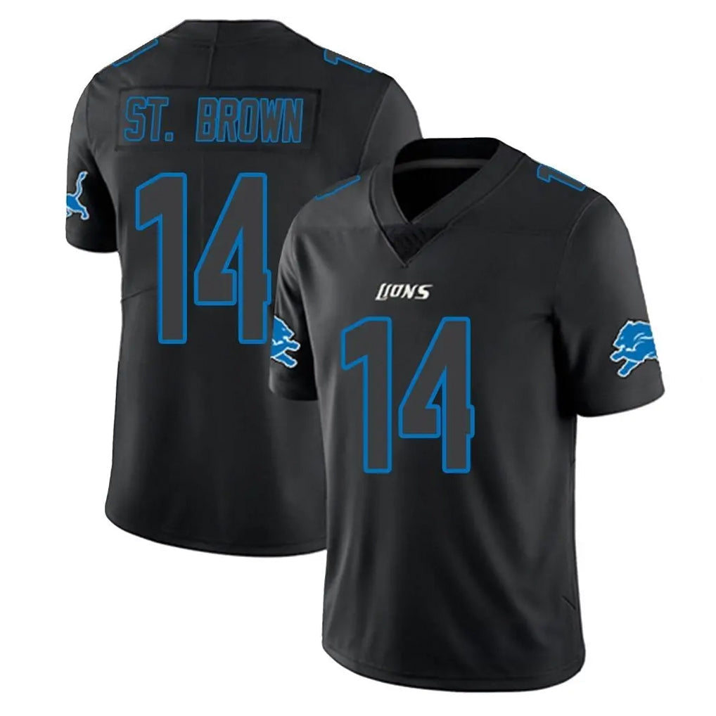 Kooe D.Lions #14 Amon-Ra St. Brown Player Black Impact Limited Home Game Stitched Jerseys