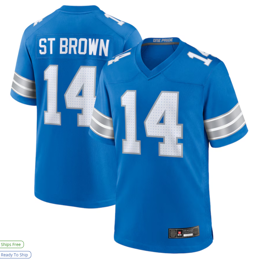 Kooe D.Lions #14 Amon-Ra St. Brown Player Blue Game Stitched Jerseys