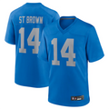 Kooe D.Lions #14 Amon-Ra St. Brown Player Blue Game Replica Stitched Jerseys