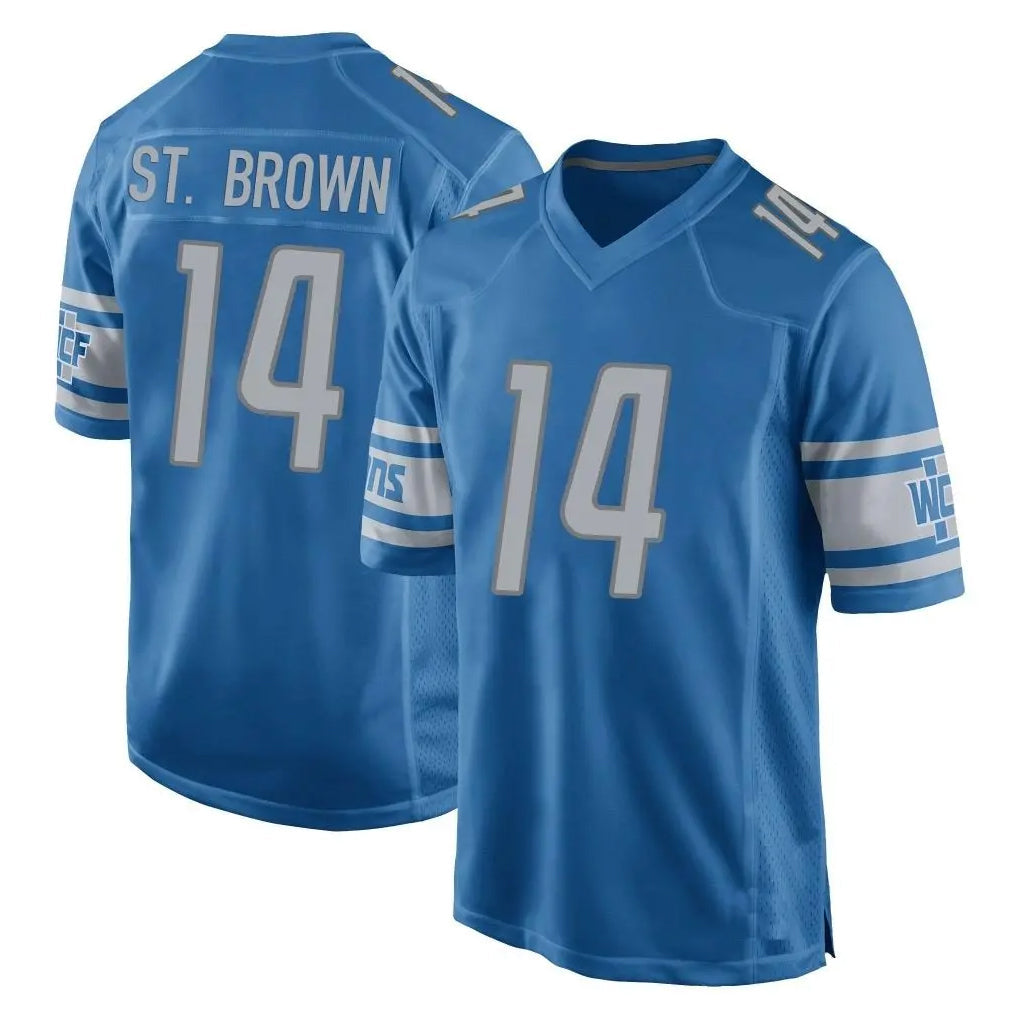 Kooe D.Lions #14 Amon-Ra St. Brown Player Blue Home Game Stitched Jerseys