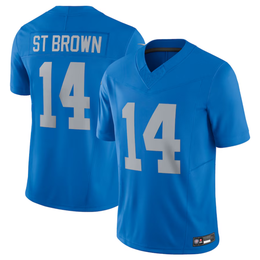 Kooe D.Lions #14 Amon-Ra St. Brown Player Blue Vapor F.U.S.E. Limited Stitched Jerseys